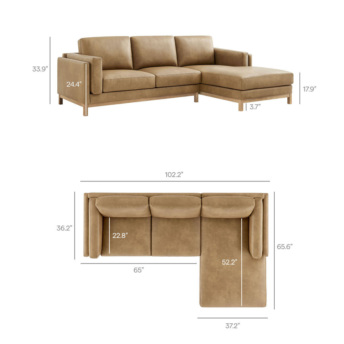 Roscoe Right-Facing Vegan Leather Sectional Sofa with Chaise - Toast