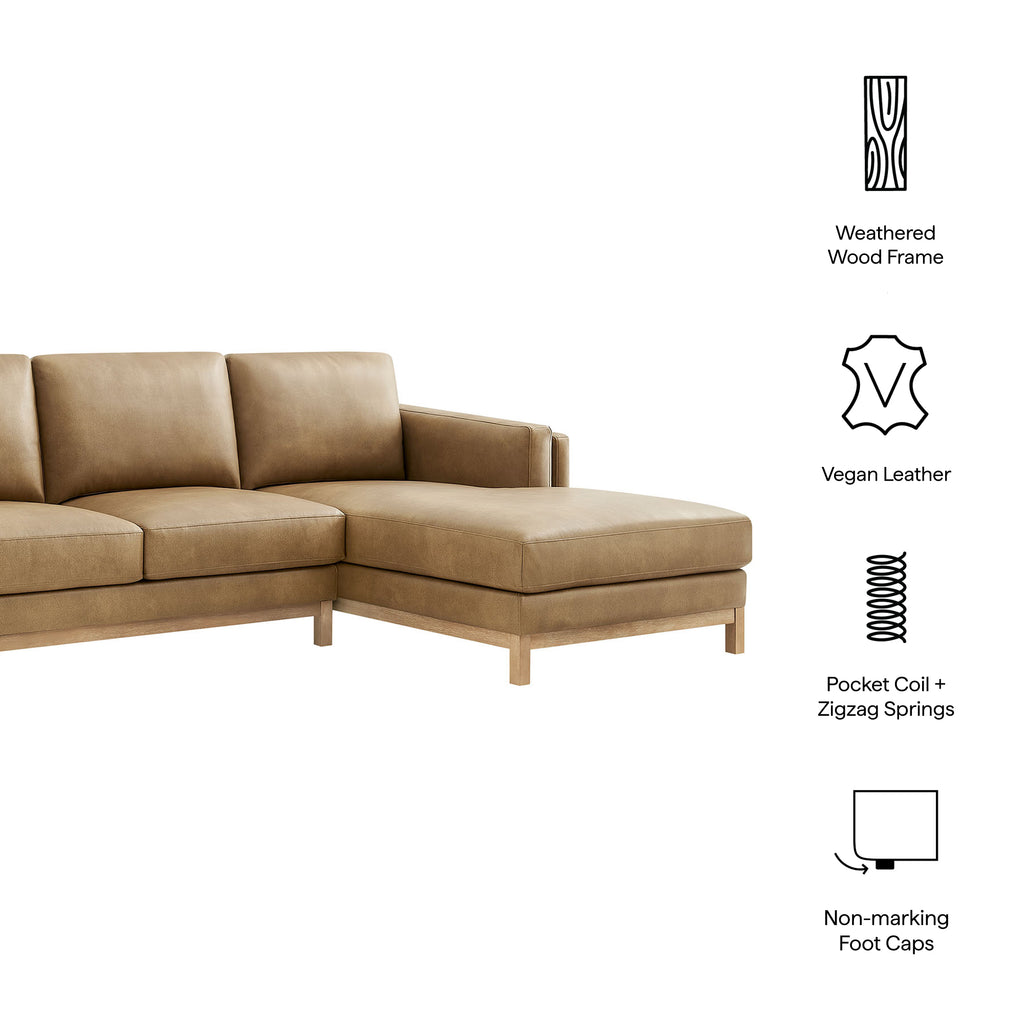 Roscoe Right-Facing Vegan Leather Sectional Sofa with Chaise - Toast