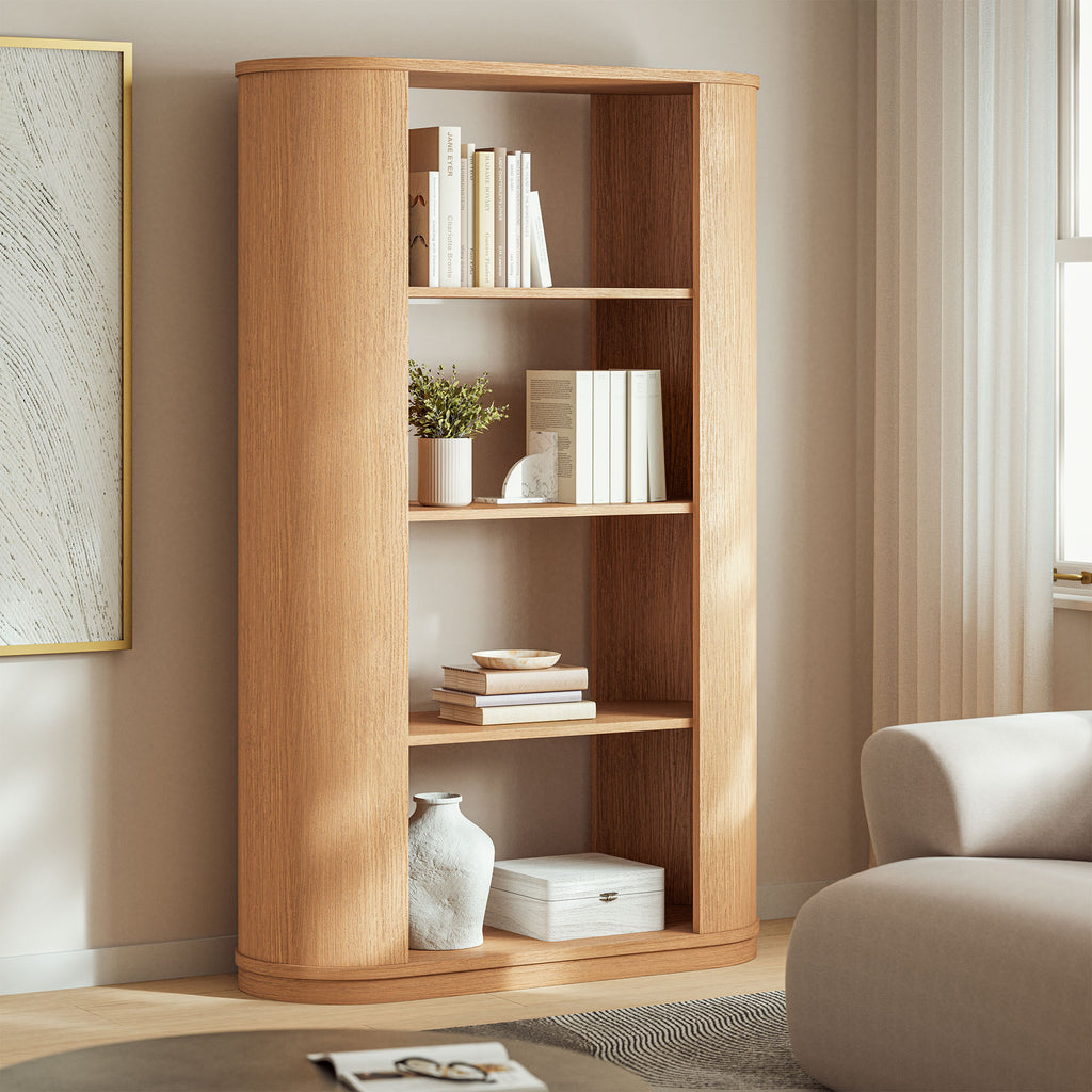 Aspect 74 Inch Curved 4 Tier Bookshelf - Natural