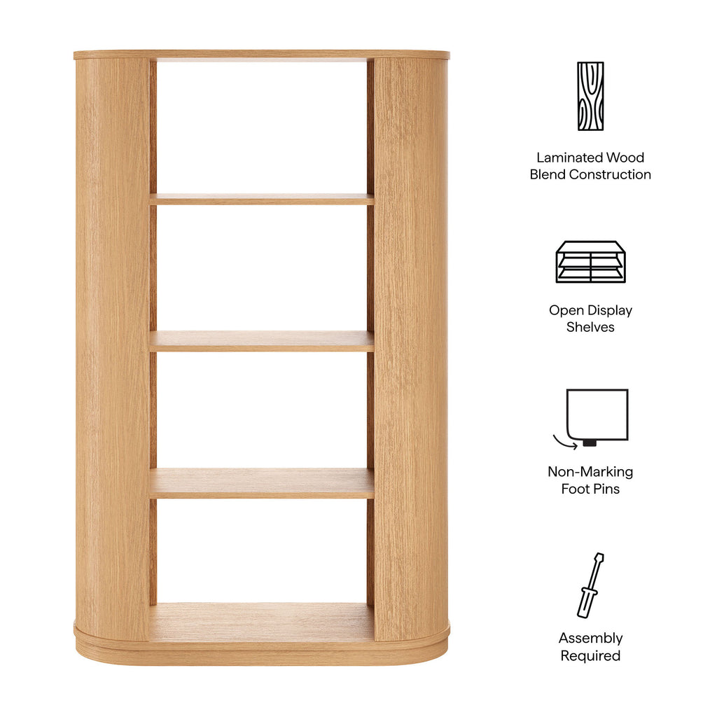 Aspect 74 Inch Curved 4 Tier Bookshelf - Natural