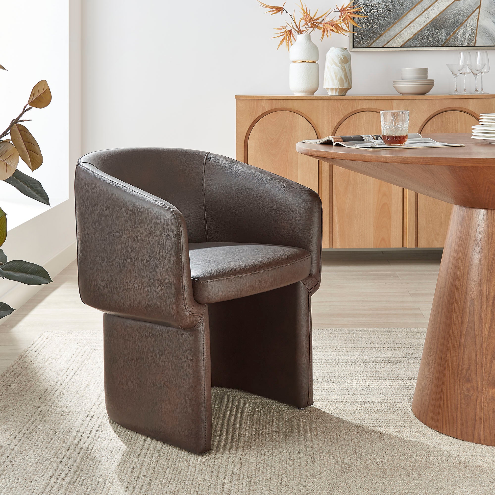 Verity Barrel Back Vegan Leather Dining Chair - Espresso