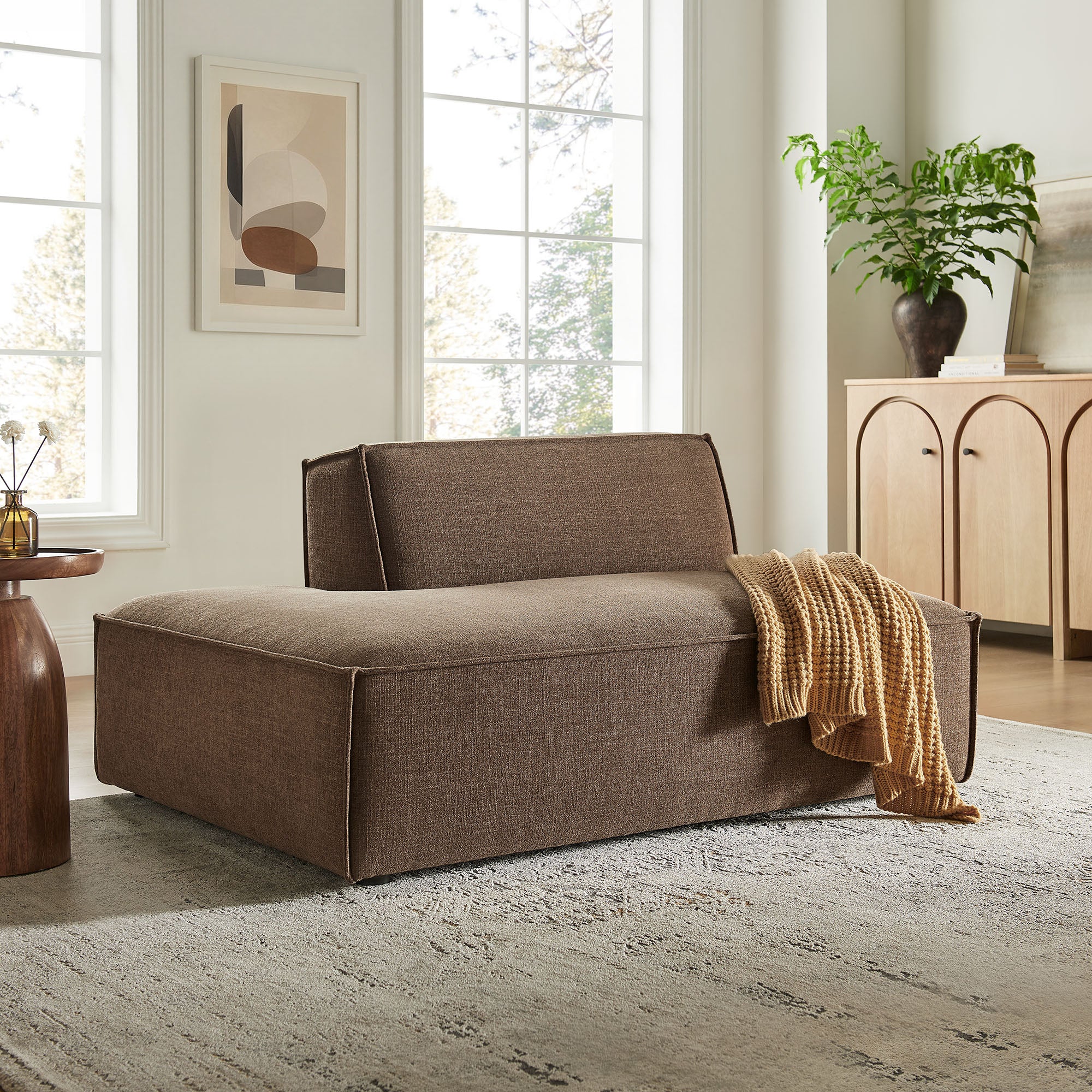 Restore Performance Fabric Upholstered Left-Facing Armless Modular Chaise - Mocha