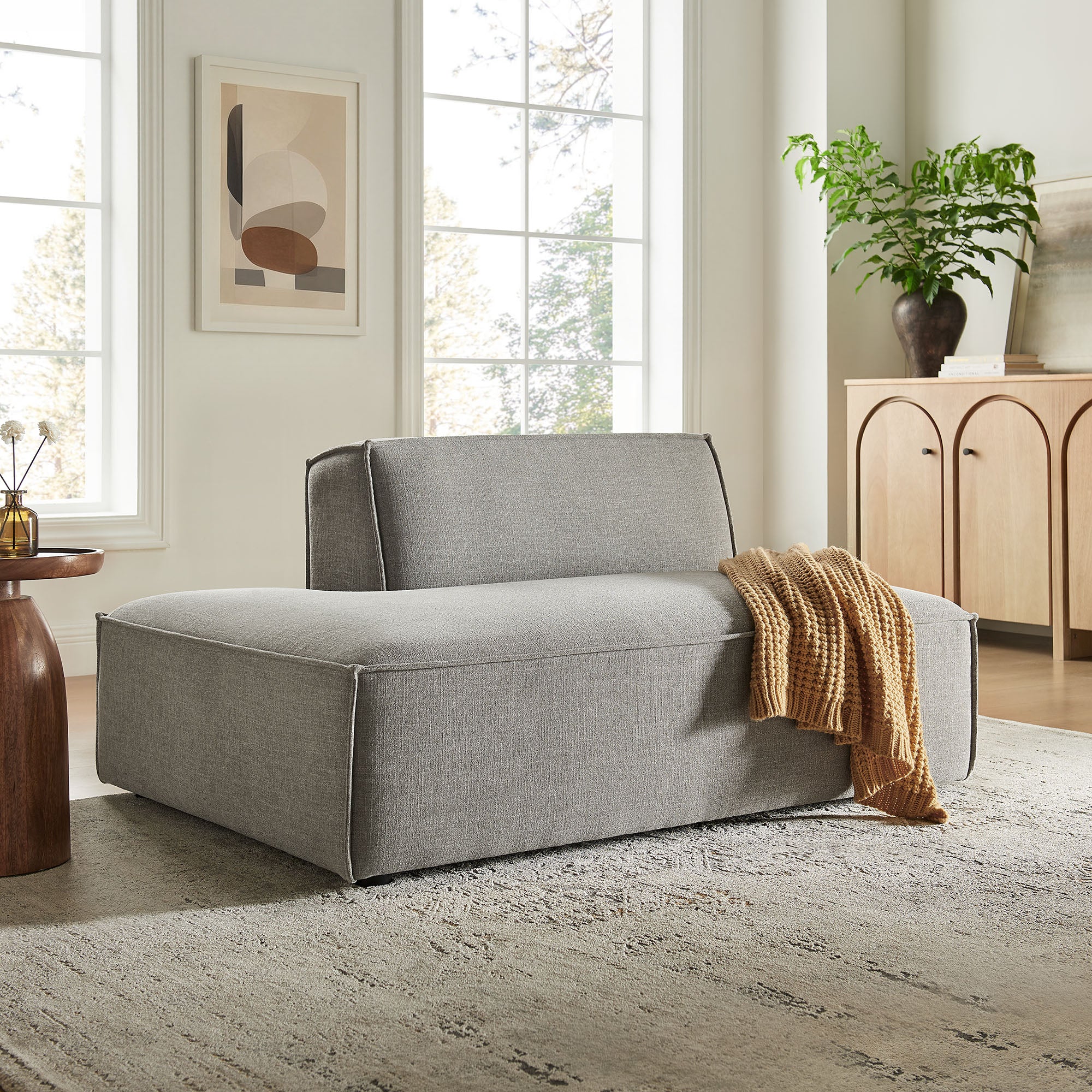 Restore Performance Fabric Upholstered Left-Facing Armless Modular Chaise - Pewter