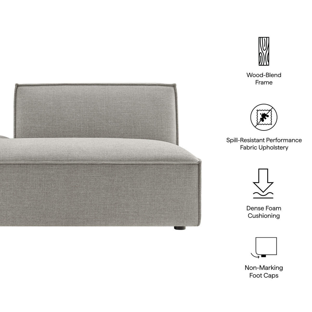 Restore Performance Fabric Upholstered Left-Facing Armless Modular Chaise - Pewter