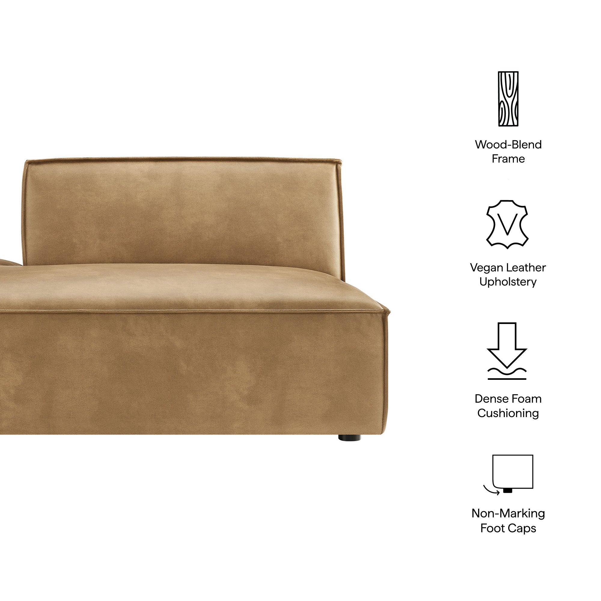 Restore Vegan Leather Left-Facing Armless Modular Chaise - Toast
