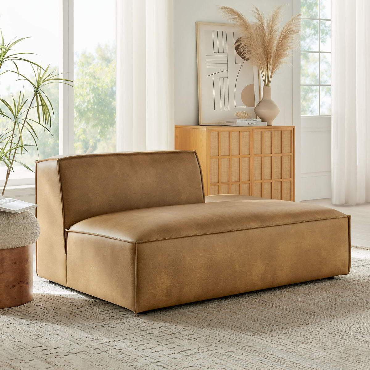 Restore Vegan Leather Right-Facing Armless Modular Chaise - Toast