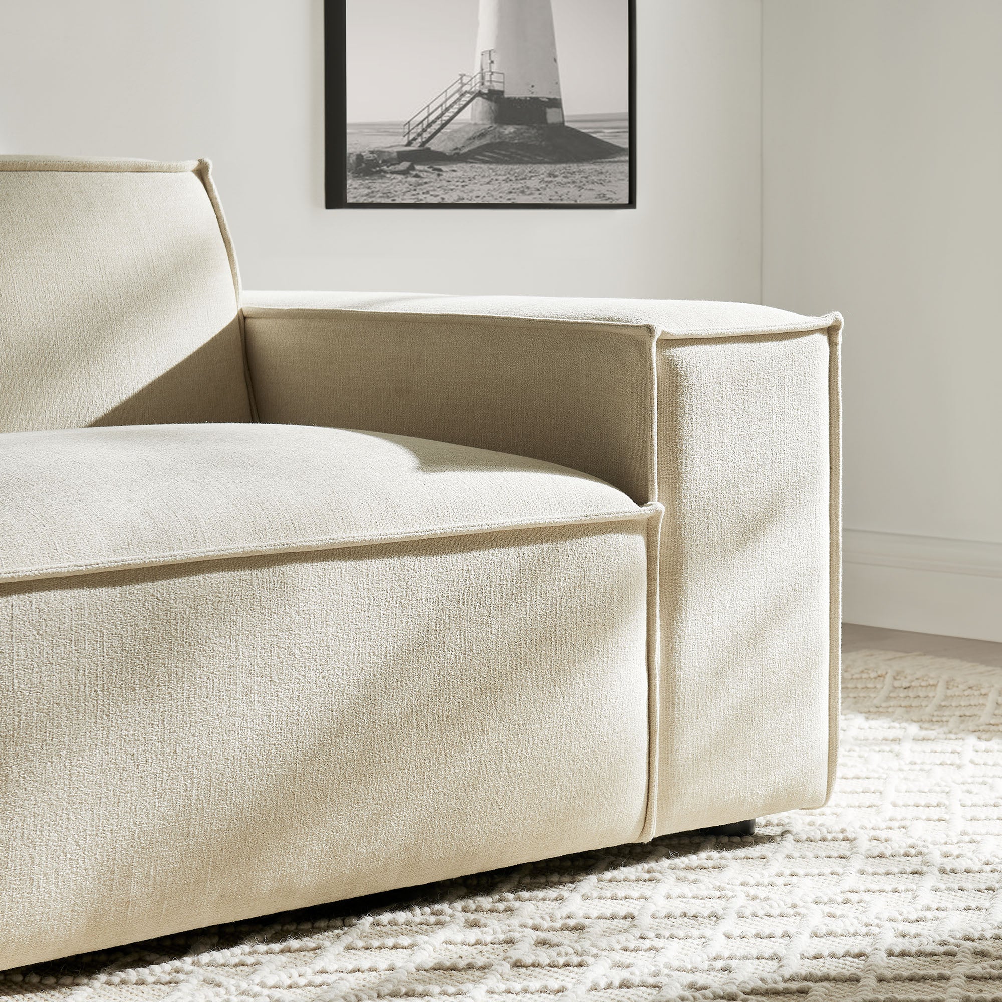 Restore Performance Fabric Upholstered Right-Facing Modular Lounge Chair - Ecru