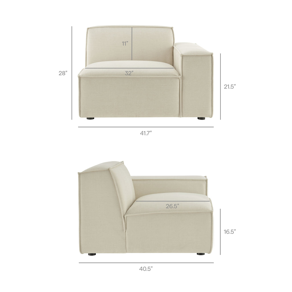 Restore Performance Fabric Upholstered Right-Facing Modular Lounge Chair - Ecru
