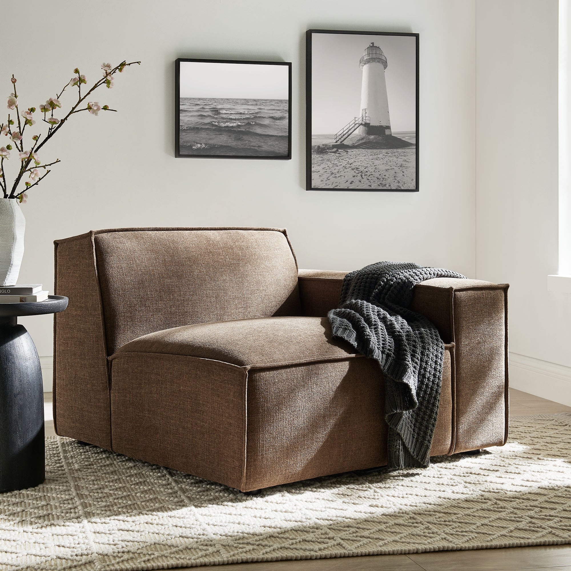 Restore Performance Fabric Upholstered Right-Facing Modular Lounge Chair - Mocha