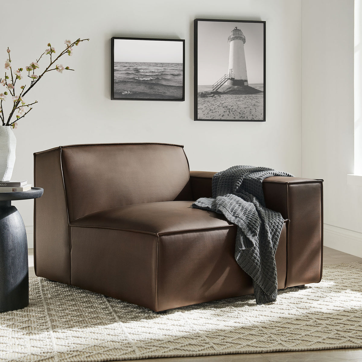 Restore Vegan Leather Right-Facing Modular Lounge Chair - Espresso