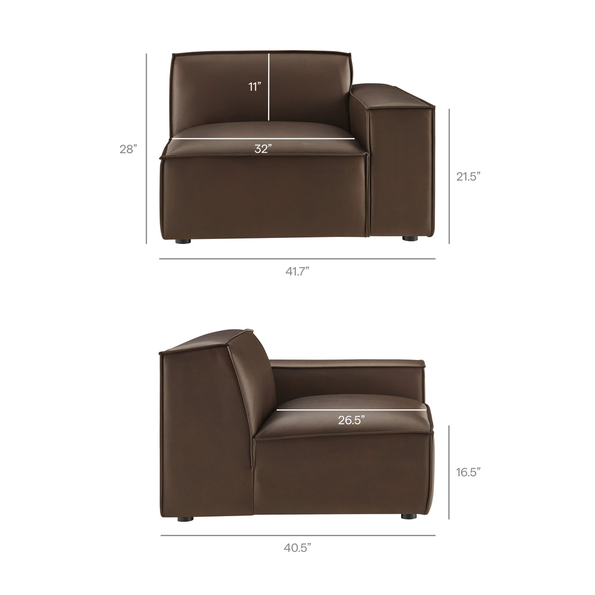 Restore Vegan Leather Right-Facing Modular Lounge Chair - Espresso