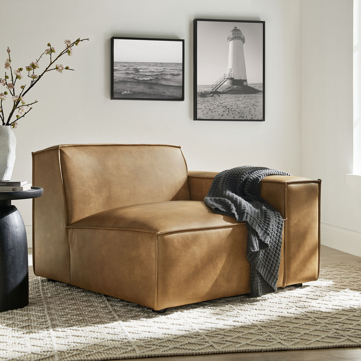 Restore Vegan Leather Right-Facing Modular Lounge Chair - Toast