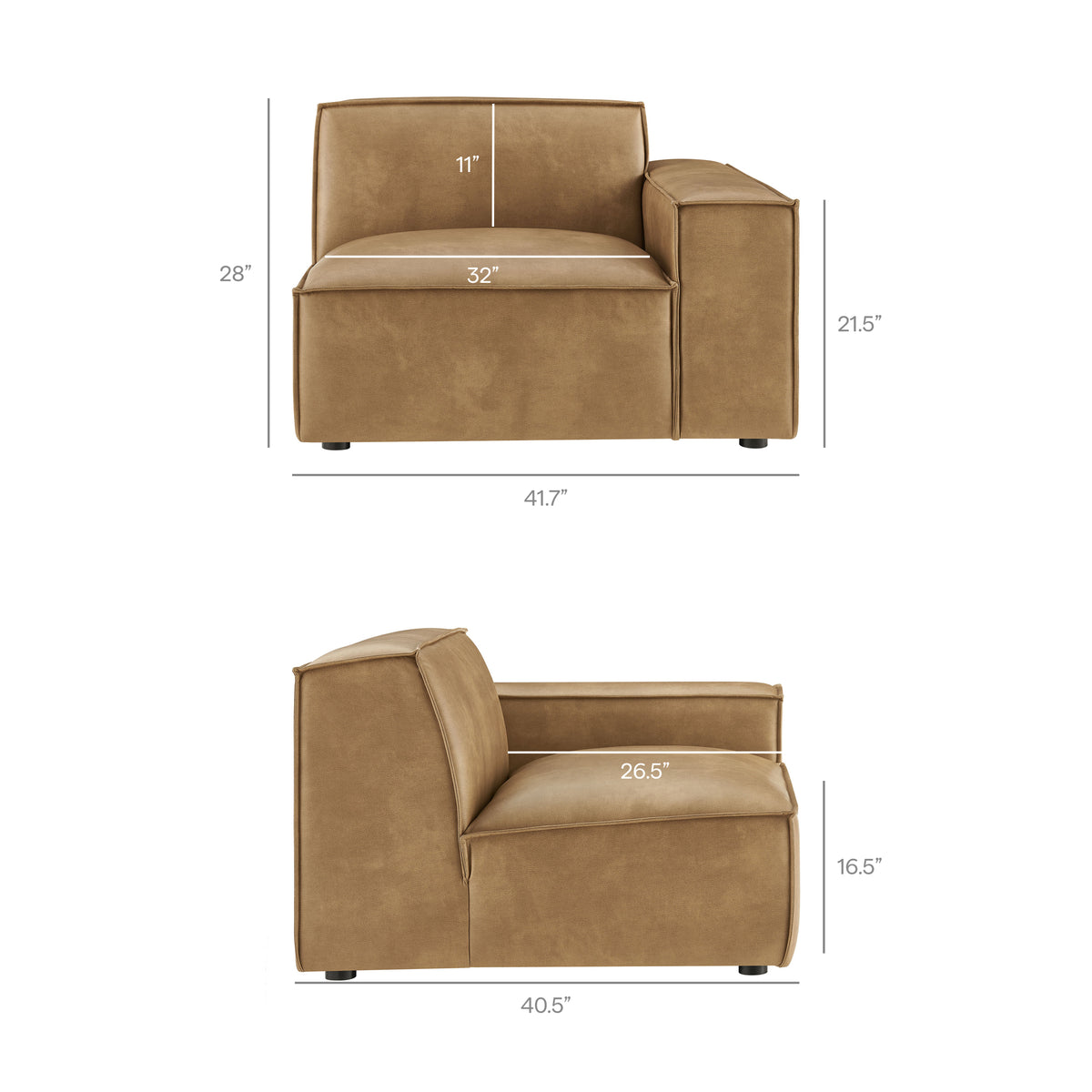 Restore Vegan Leather Right-Facing Modular Lounge Chair - Toast