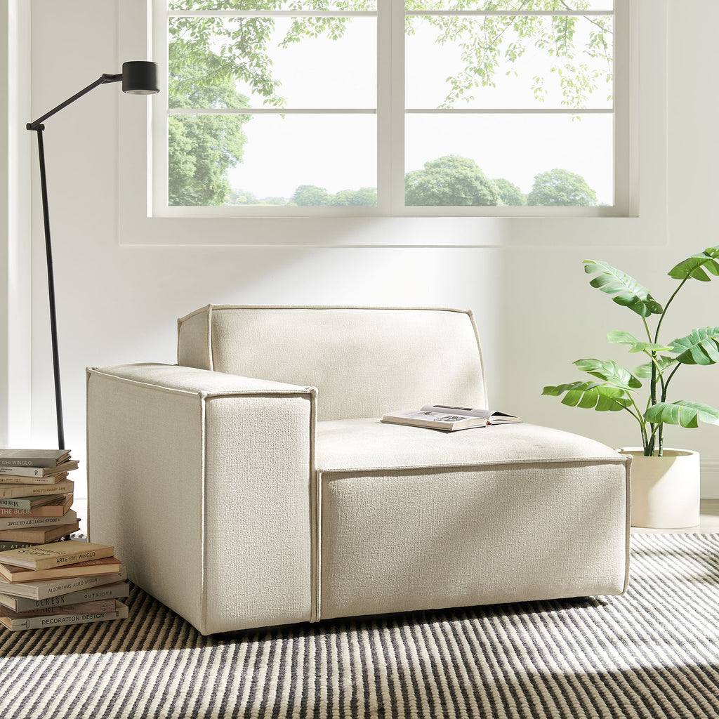 Restore Performance Fabric Upholstered Left-Facing Modular Lounge Chair - Ecru