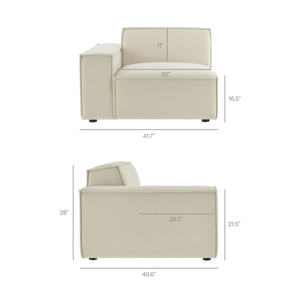 Restore Performance Fabric Upholstered Left-Facing Modular Lounge Chair - Ecru