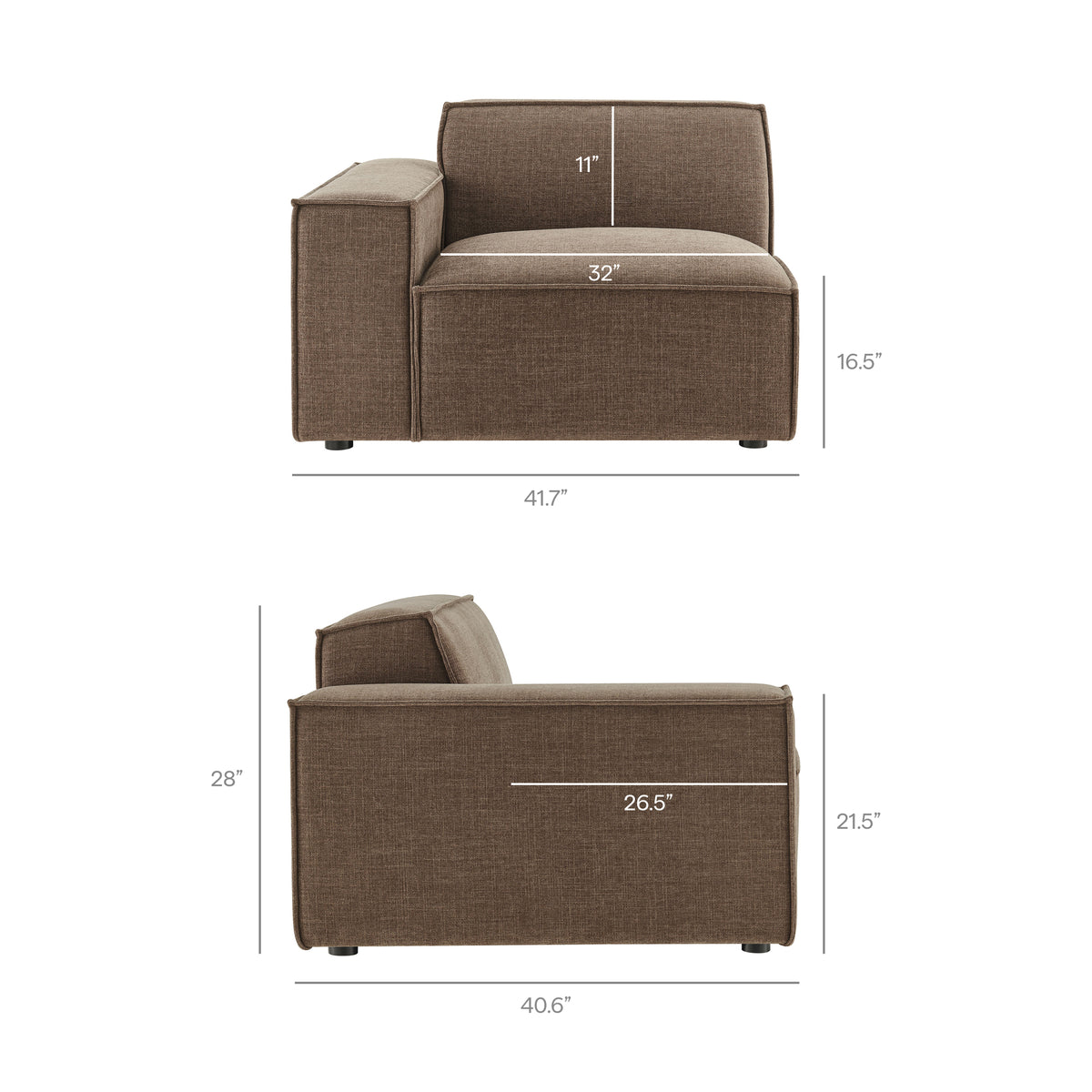 Restore Performance Fabric Upholstered Left-Facing Modular Lounge Chair - Mocha