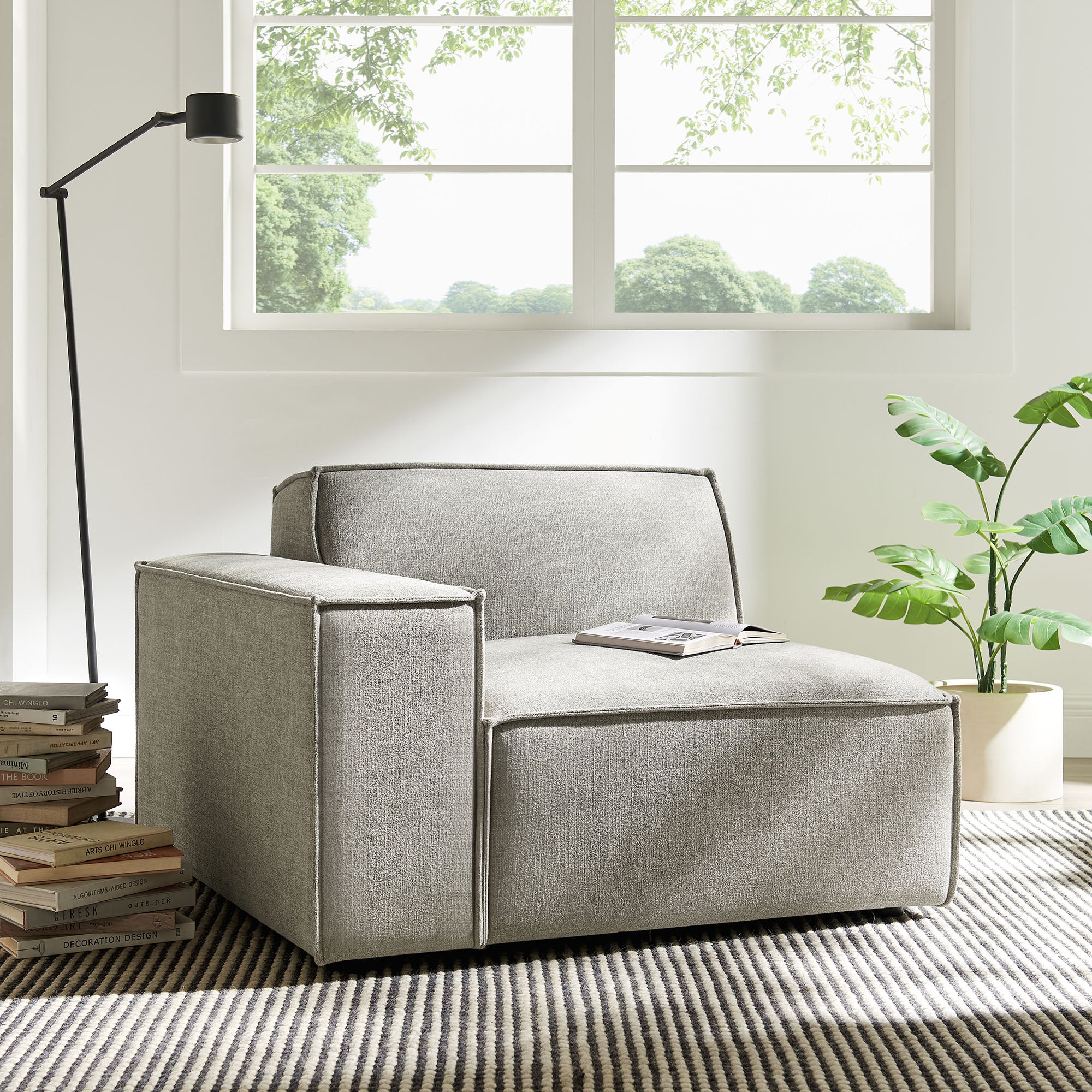 Restore Performance Fabric Upholstered Left-Facing Modular Lounge Chair - Pewter