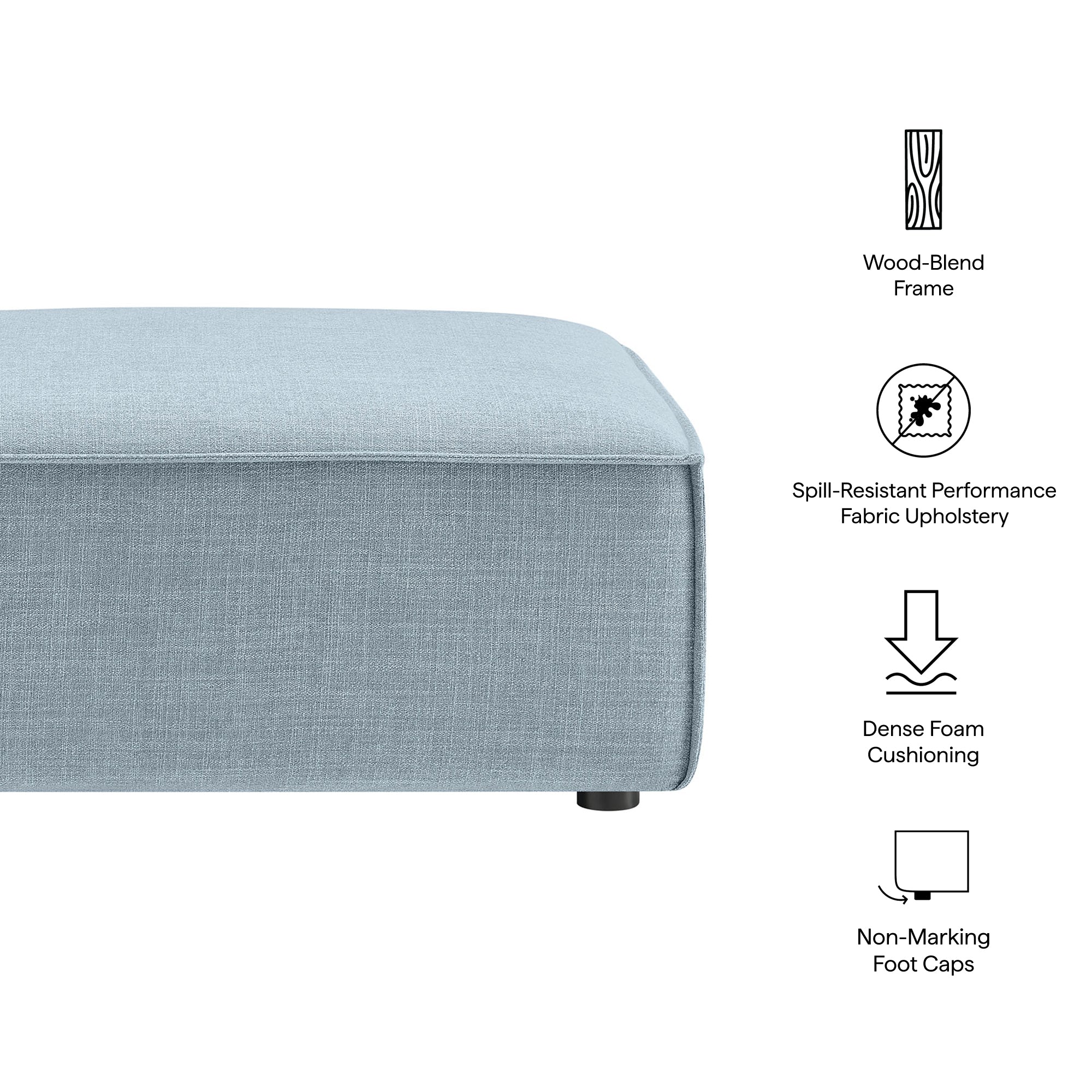 Restore Performance Fabric Upholstered Modular Ottoman - Sky