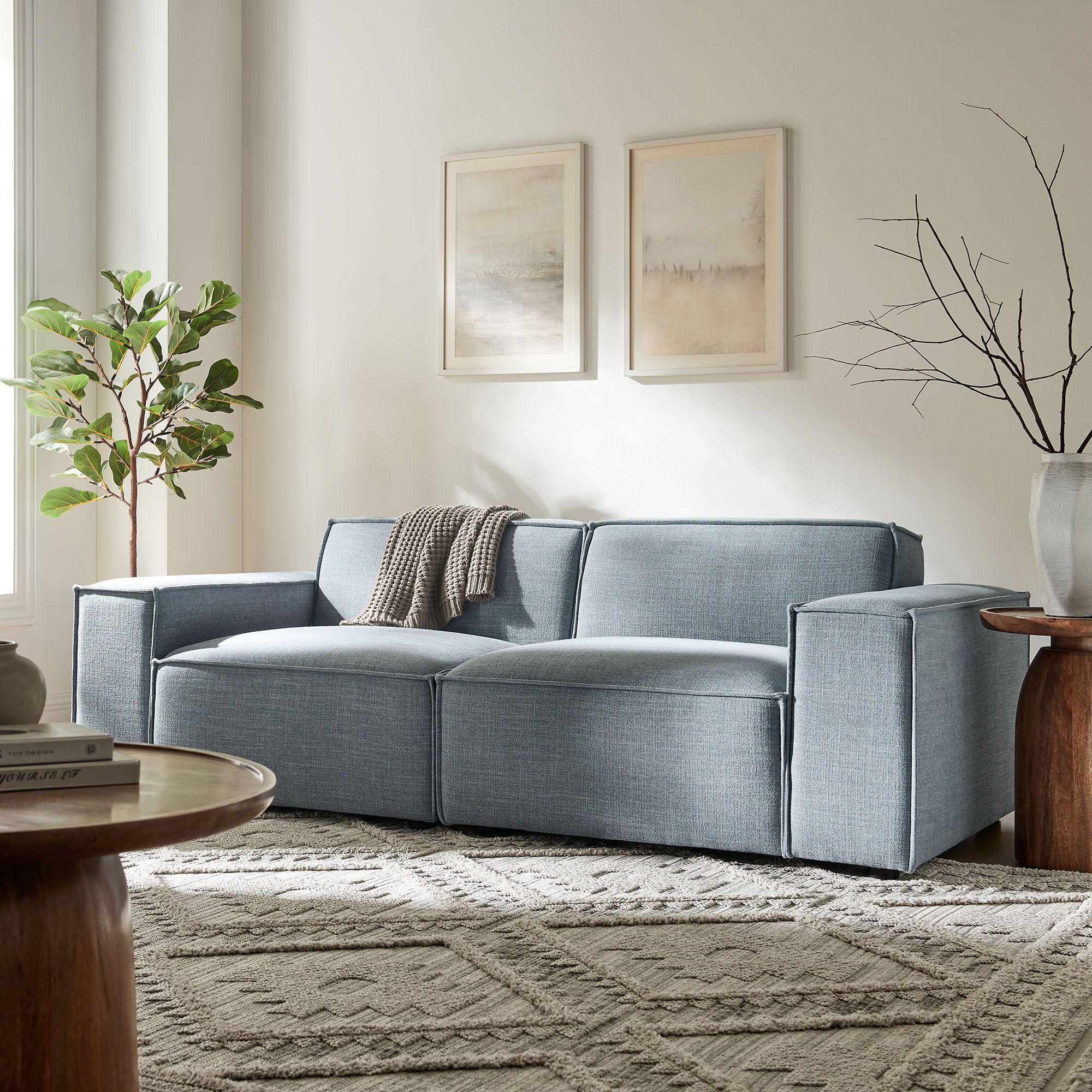 Restore 2-Piece Performance Fabric Upholstered Modular Loveseat - Sky Blue