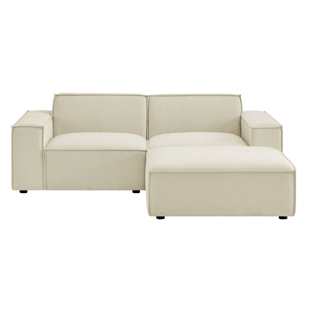 Restore 3-Piece Performance Fabric Upholstered Modular Loveseat with Ottoman - Ecru