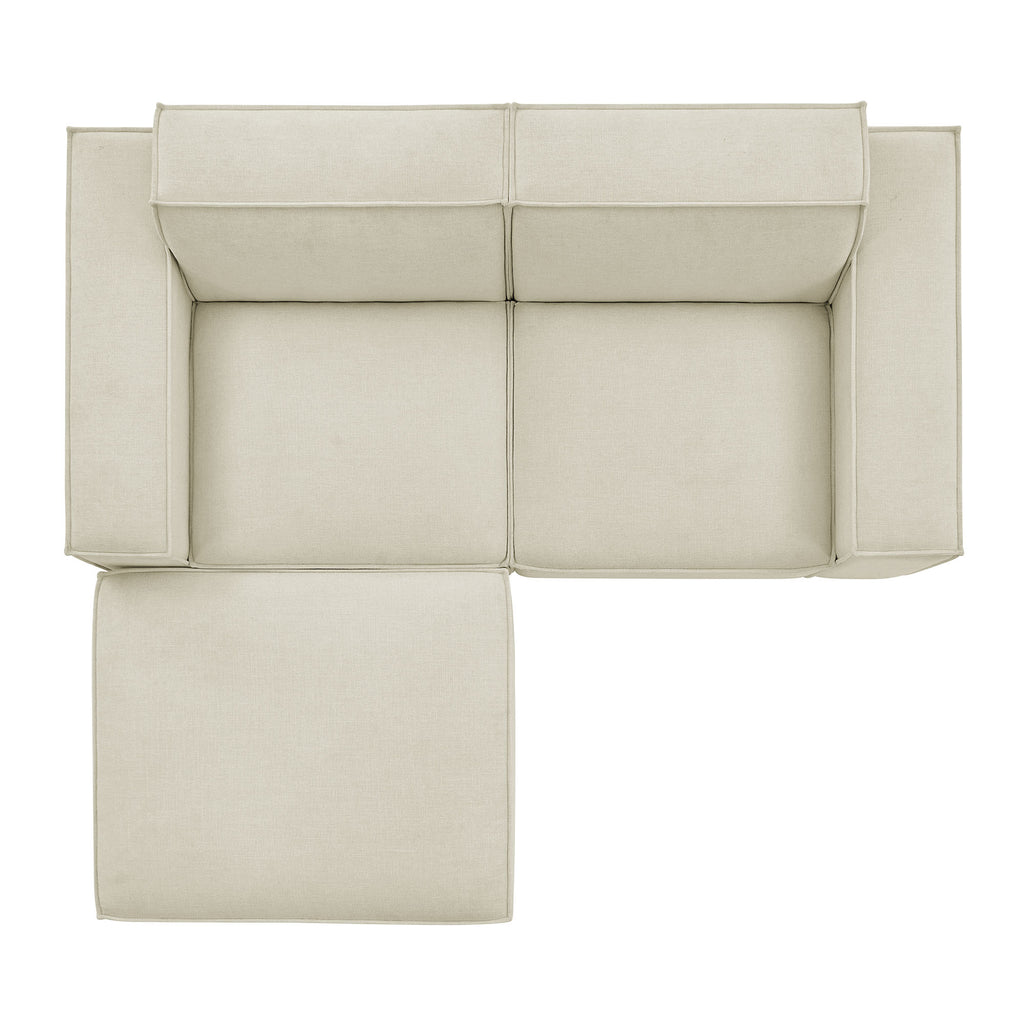 Restore 3-Piece Performance Fabric Upholstered Modular Loveseat with Ottoman - Ecru