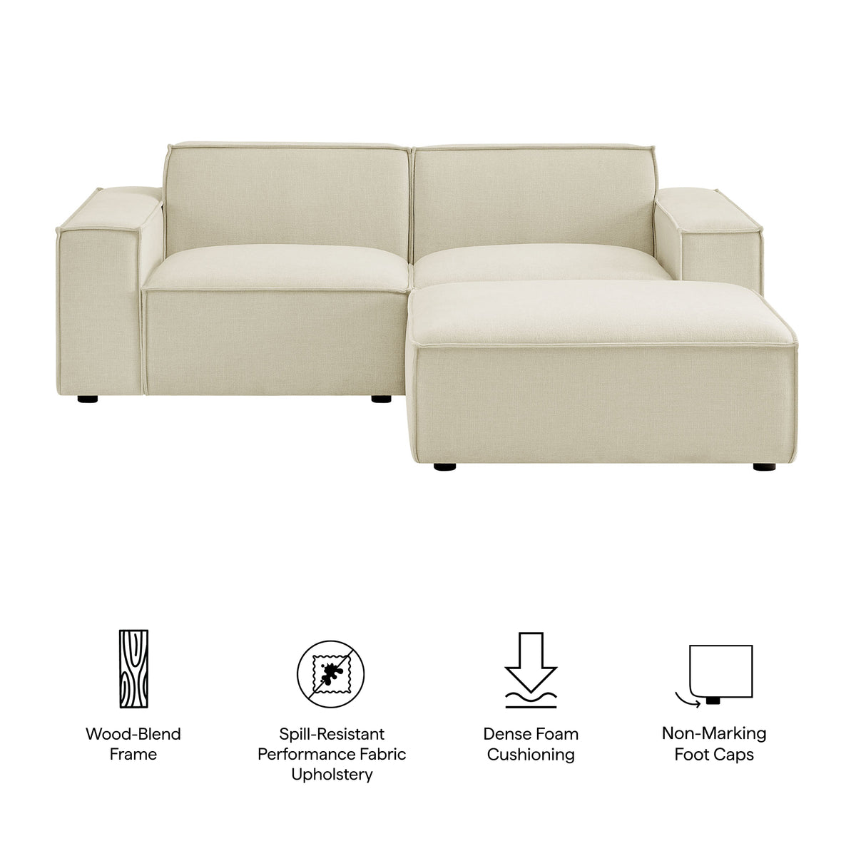Restore 3-Piece Performance Fabric Upholstered Modular Loveseat with Ottoman - Ecru
