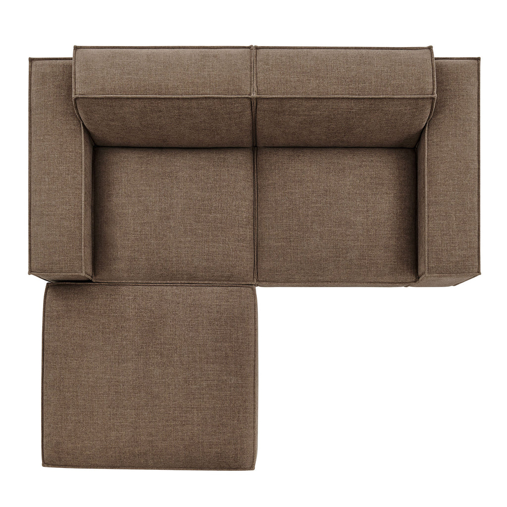 Restore 3-Piece Performance Fabric Upholstered Modular Loveseat with Ottoman - Mocha