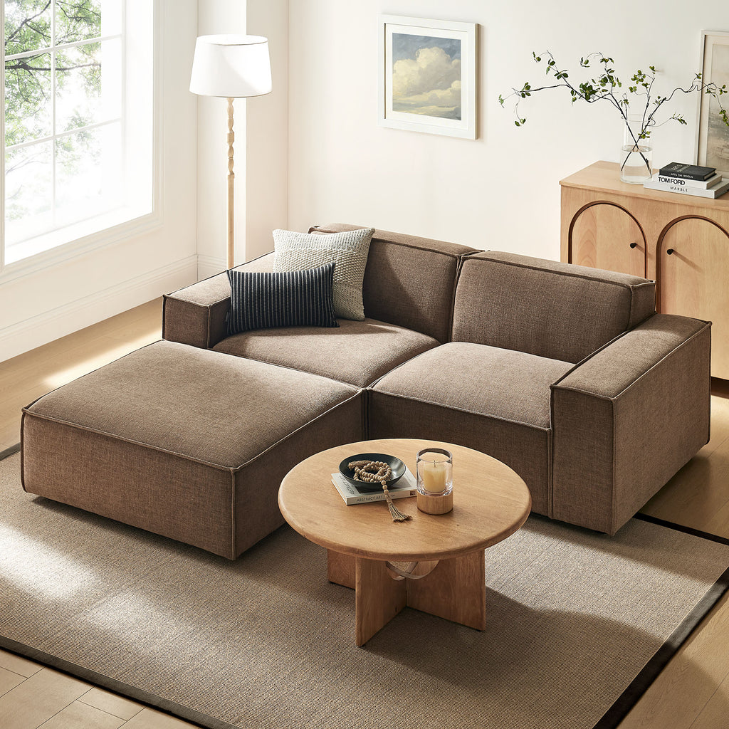 Restore 3-Piece Performance Fabric Upholstered Modular Loveseat with Ottoman - Mocha