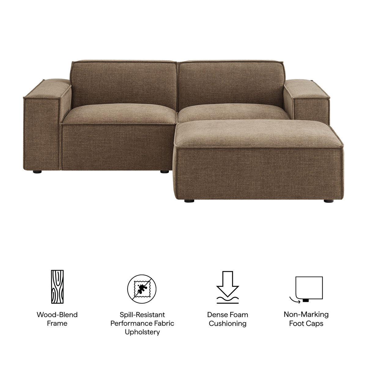 Restore 3-Piece Performance Fabric Upholstered Modular Loveseat with Ottoman - Mocha