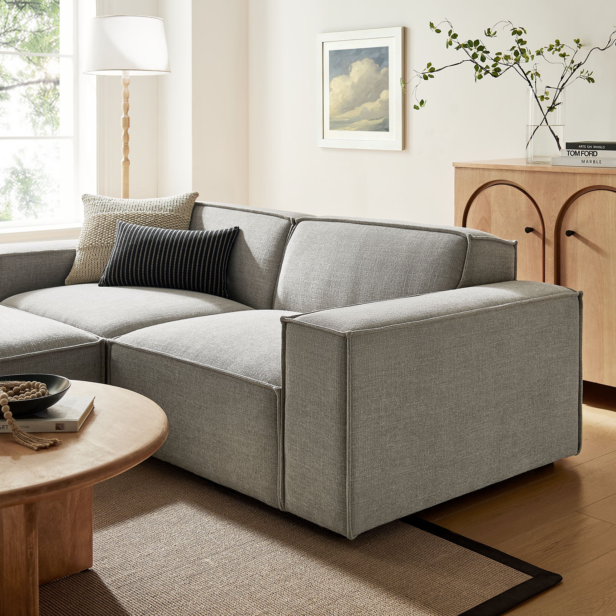 Restore 3-Piece Performance Fabric Upholstered Modular Loveseat with Ottoman - Pewter