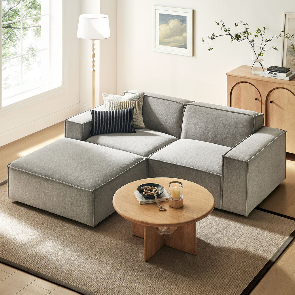 Restore 3-Piece Performance Fabric Upholstered Modular Loveseat with Ottoman - Pewter