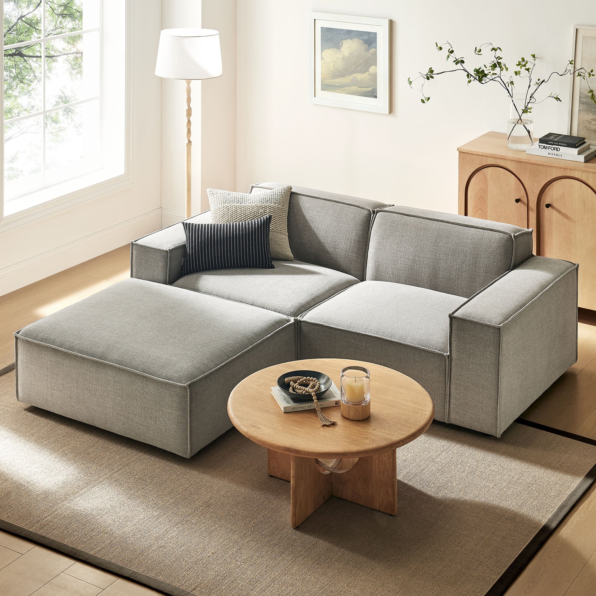 Restore 3-Piece Performance Fabric Upholstered Modular Loveseat with Ottoman - Pewter