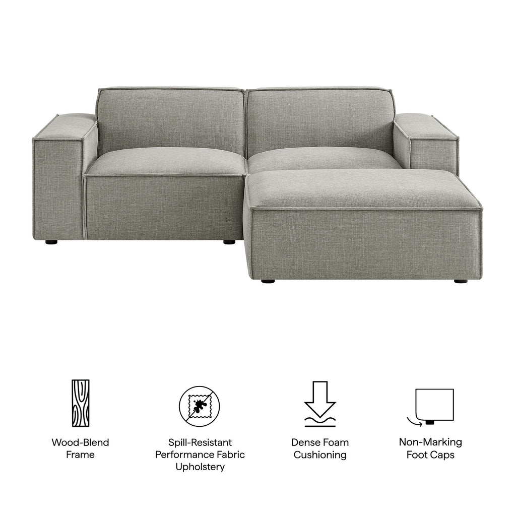 Restore 3-Piece Performance Fabric Upholstered Modular Loveseat with Ottoman - Pewter