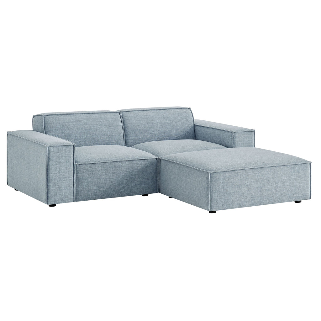 Restore 3-Piece Performance Fabric Upholstered Modular Loveseat with Ottoman - Sky