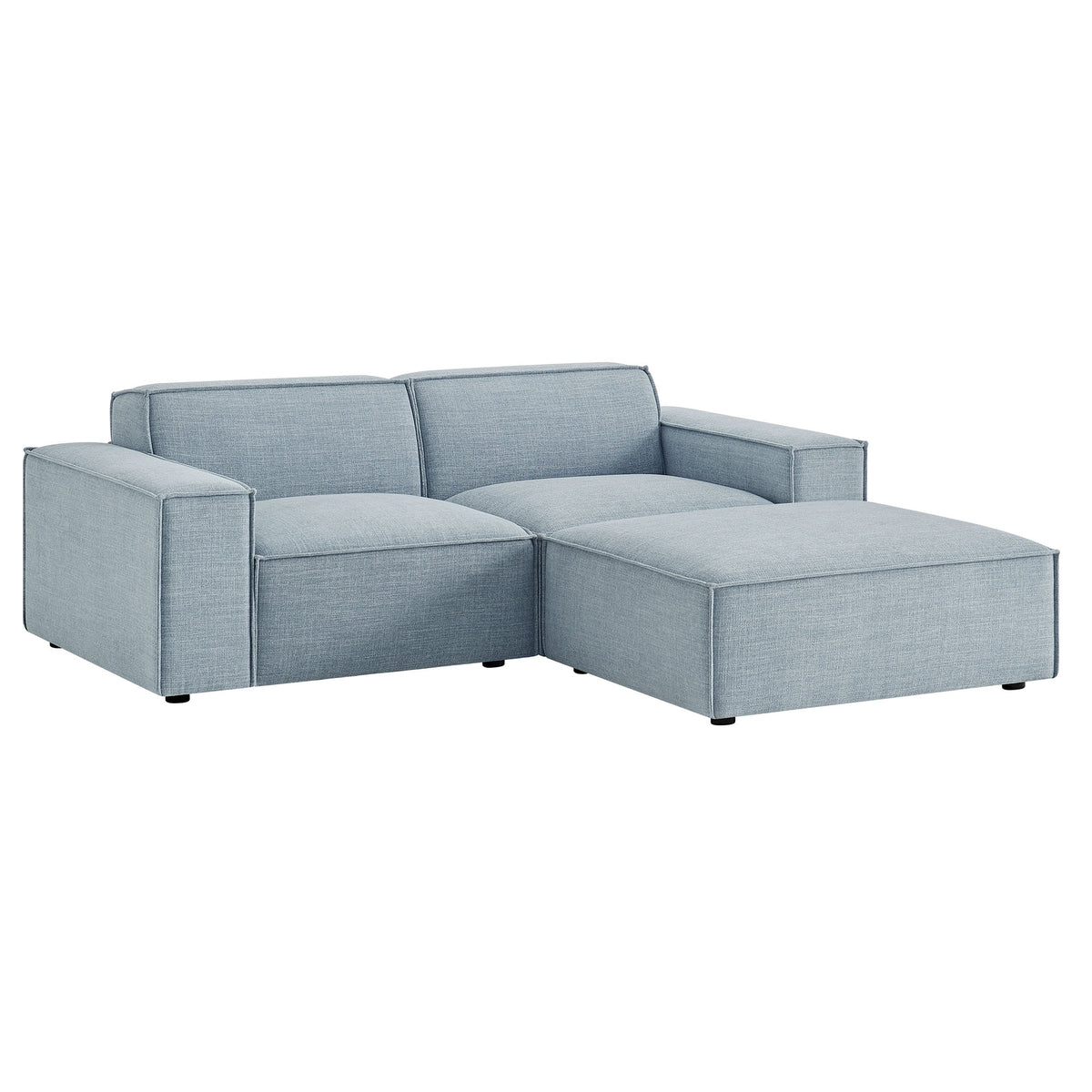 Restore 3-Piece Performance Fabric Upholstered Modular Loveseat with Ottoman - Sky