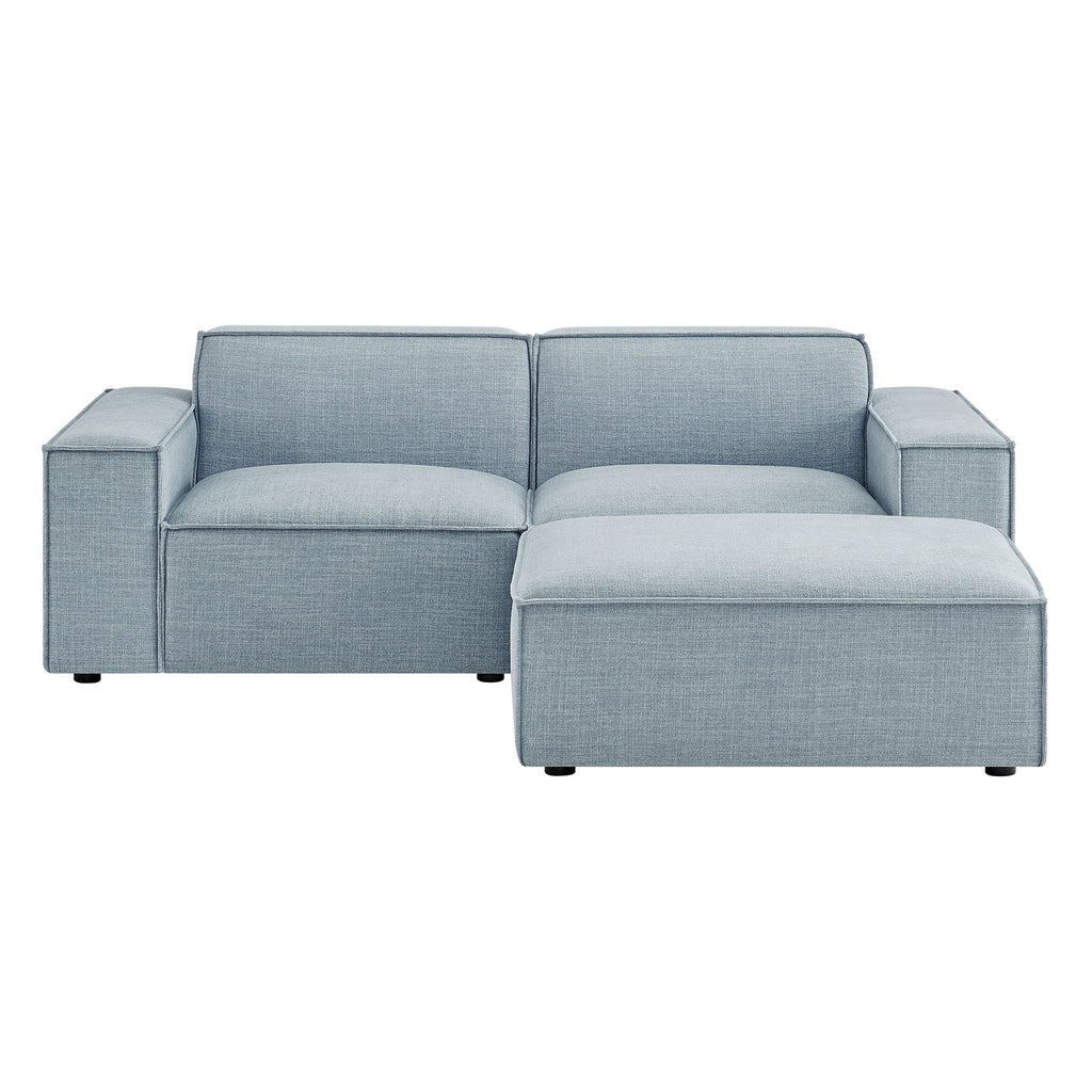Restore 3-Piece Performance Fabric Upholstered Modular Loveseat with Ottoman - Sky