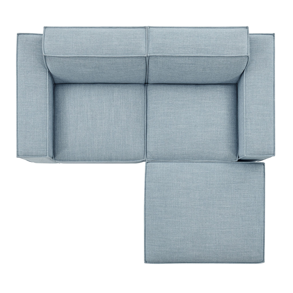 Restore 3-Piece Performance Fabric Upholstered Modular Loveseat with Ottoman - Sky