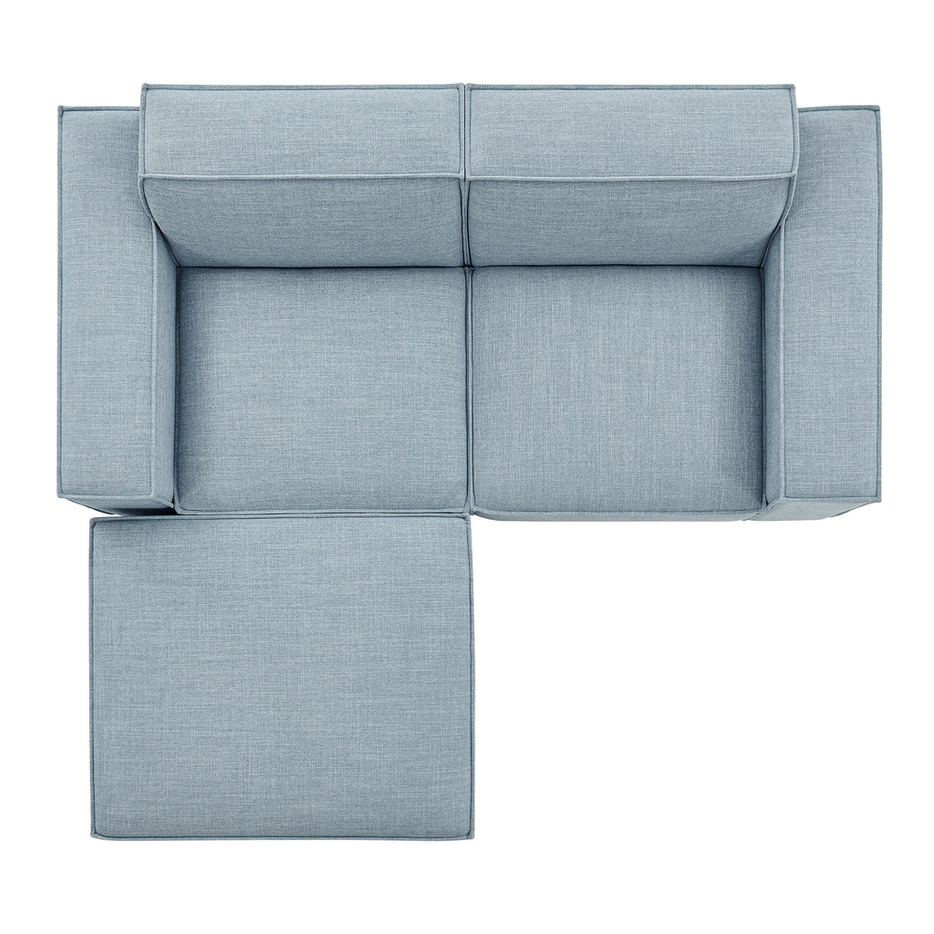 Restore 3-Piece Performance Fabric Upholstered Modular Loveseat with Ottoman - Sky