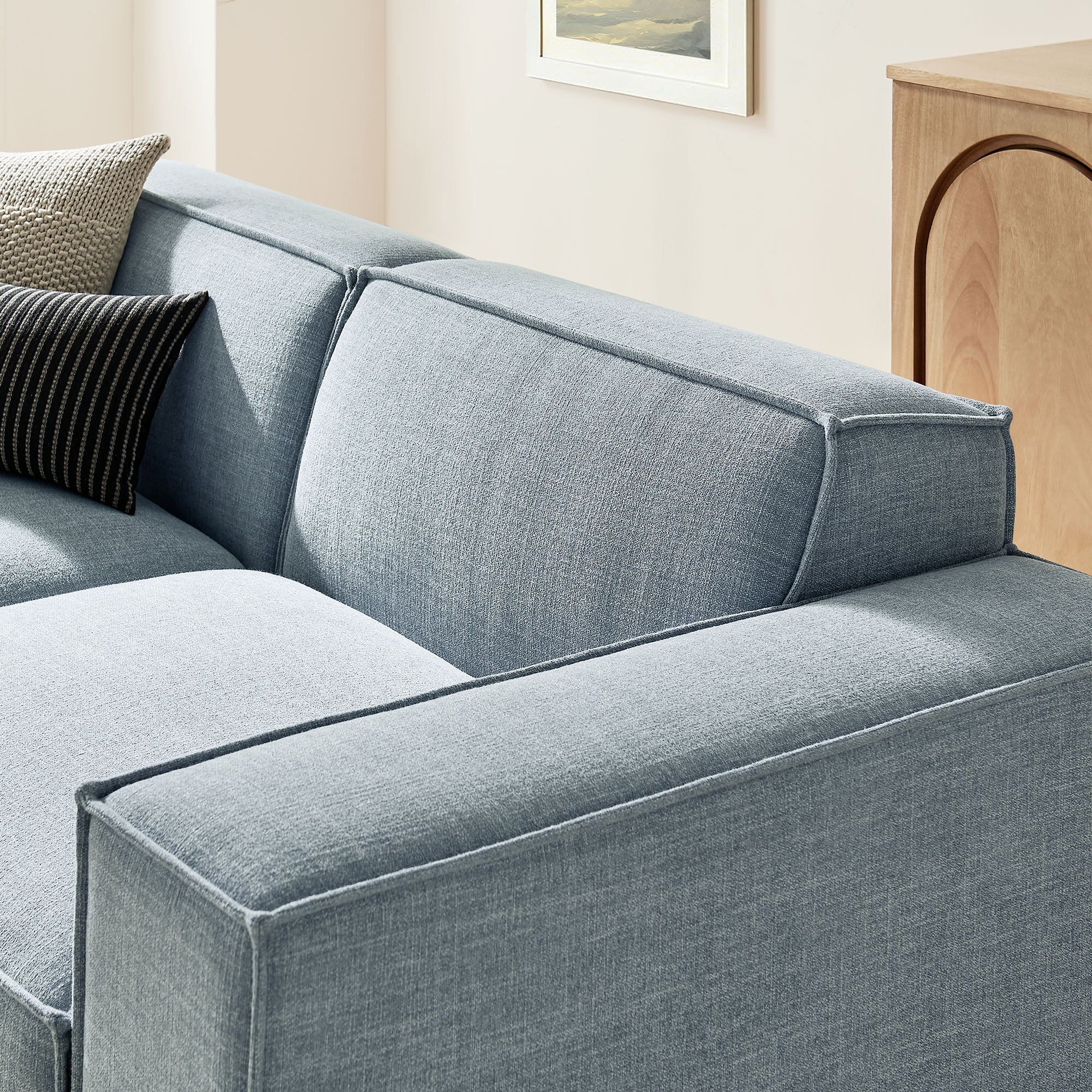 Restore 3-Piece Performance Fabric Upholstered Modular Loveseat with Ottoman - Sky