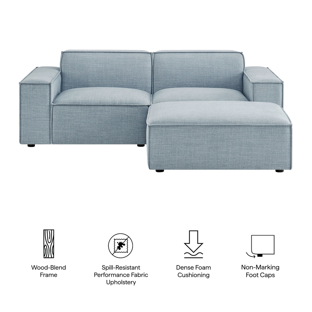 Restore 3-Piece Performance Fabric Upholstered Modular Loveseat with Ottoman - Sky