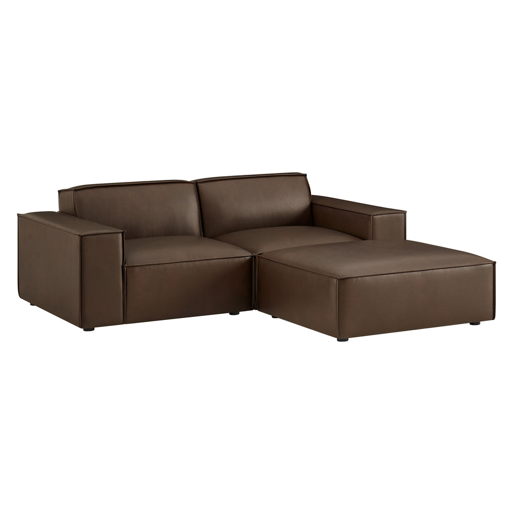 Restore 3-Piece Vegan Leather Modular Loveseat with Ottoman - Espresso