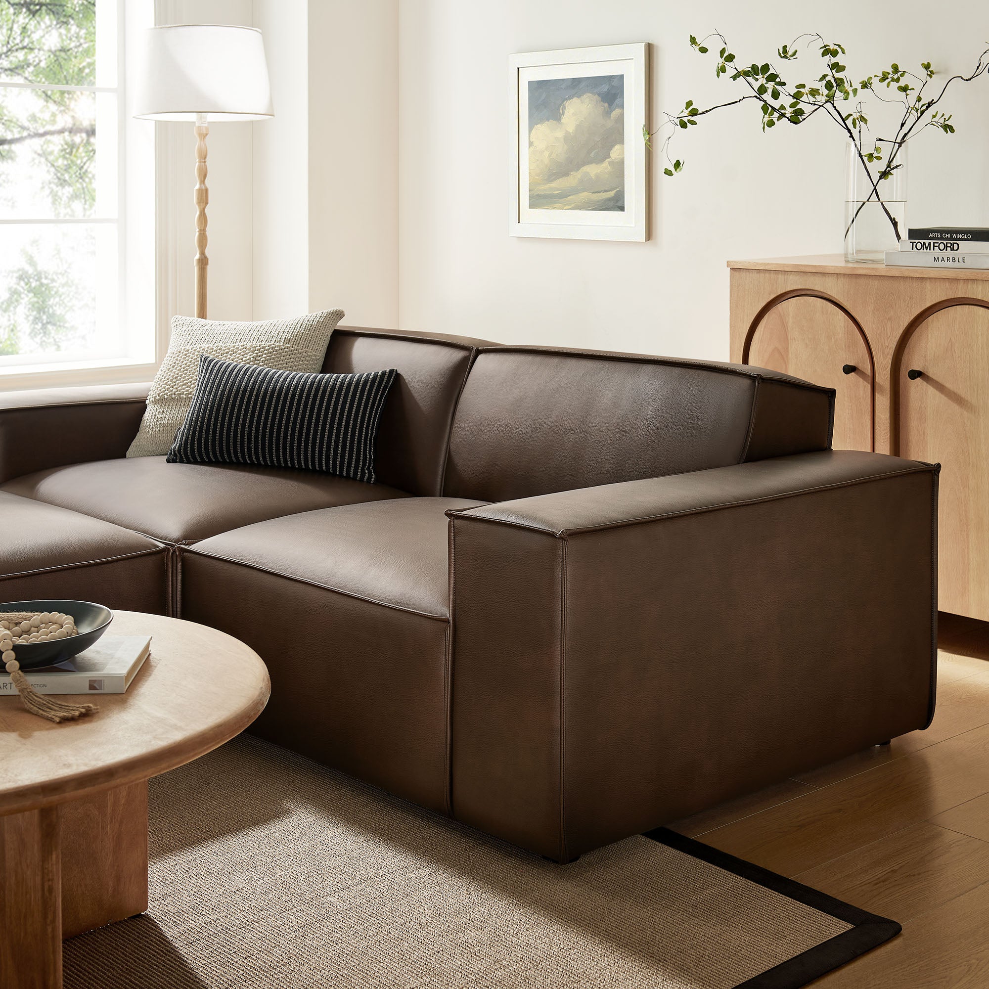 Restore 3-Piece Vegan Leather Modular Loveseat with Ottoman - Espresso