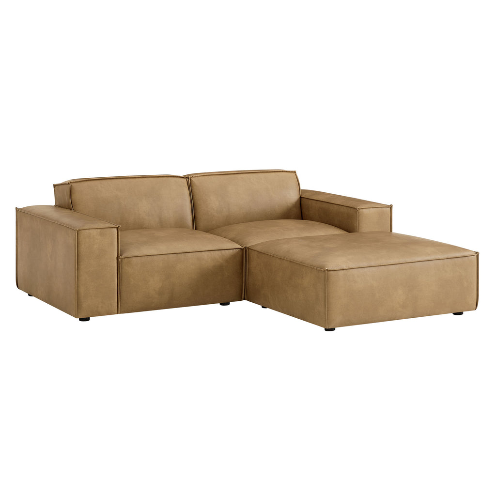Restore 3-Piece Vegan Leather Modular Loveseat with Ottoman - Toast