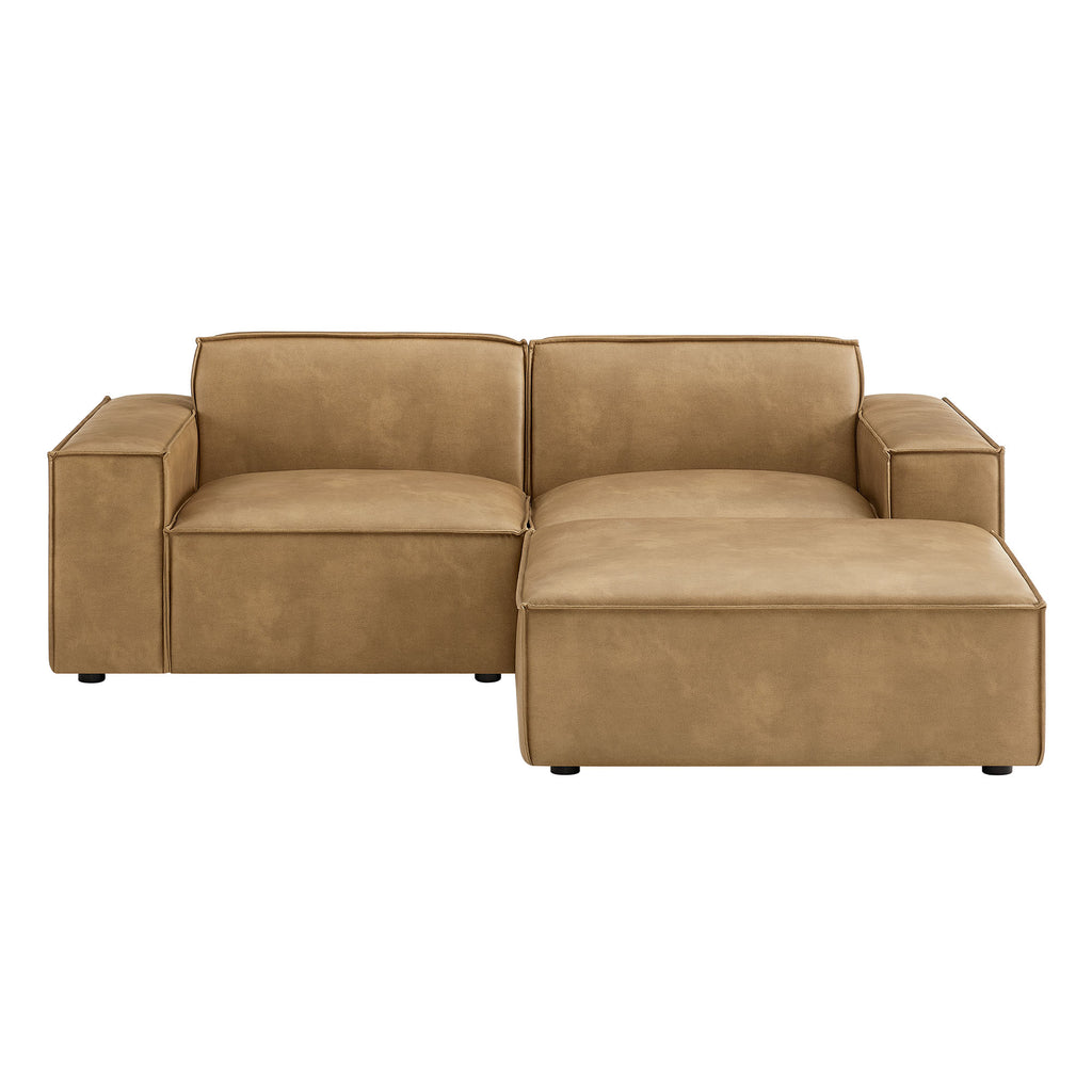Restore 3-Piece Vegan Leather Modular Loveseat with Ottoman - Toast