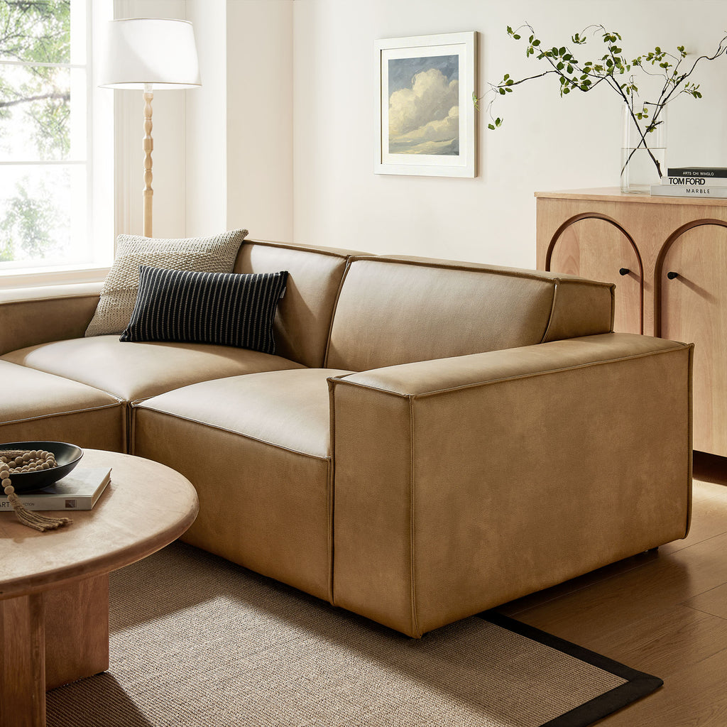 Restore 3-Piece Vegan Leather Modular Loveseat with Ottoman - Toast