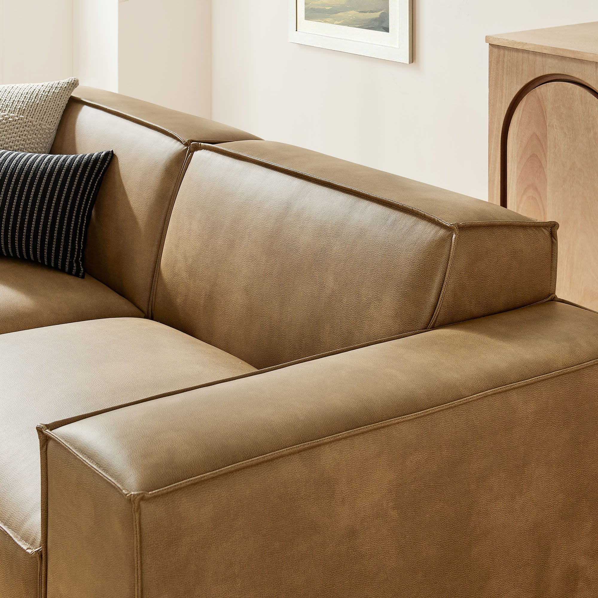 Restore 3-Piece Vegan Leather Modular Loveseat with Ottoman - Toast