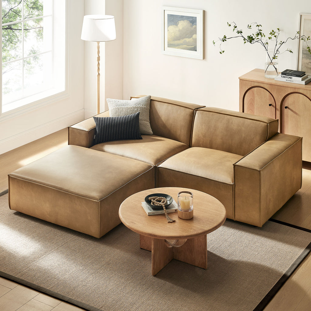 Restore 3-Piece Vegan Leather Modular Loveseat with Ottoman - Toast