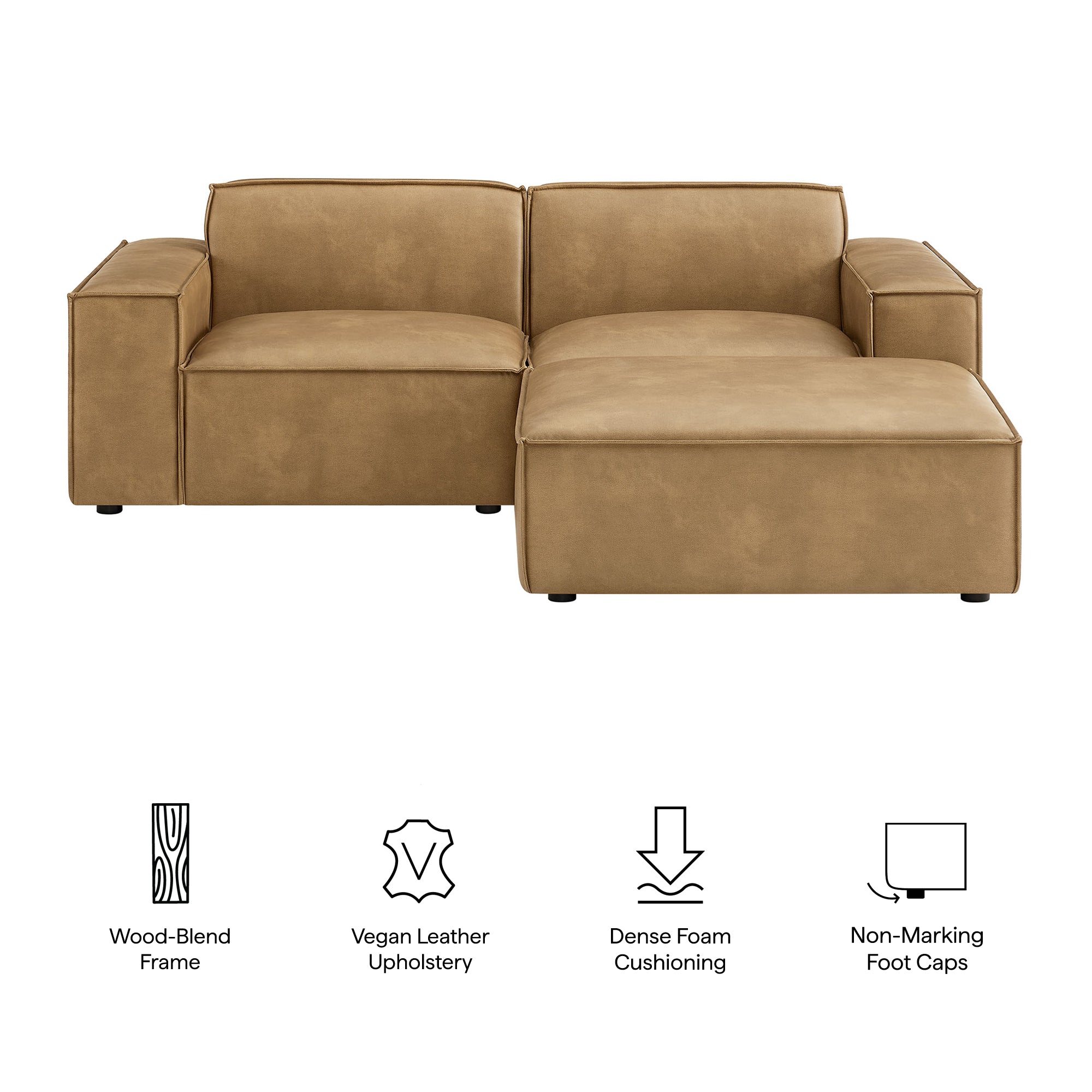 Restore 3-Piece Vegan Leather Modular Loveseat with Ottoman - Toast