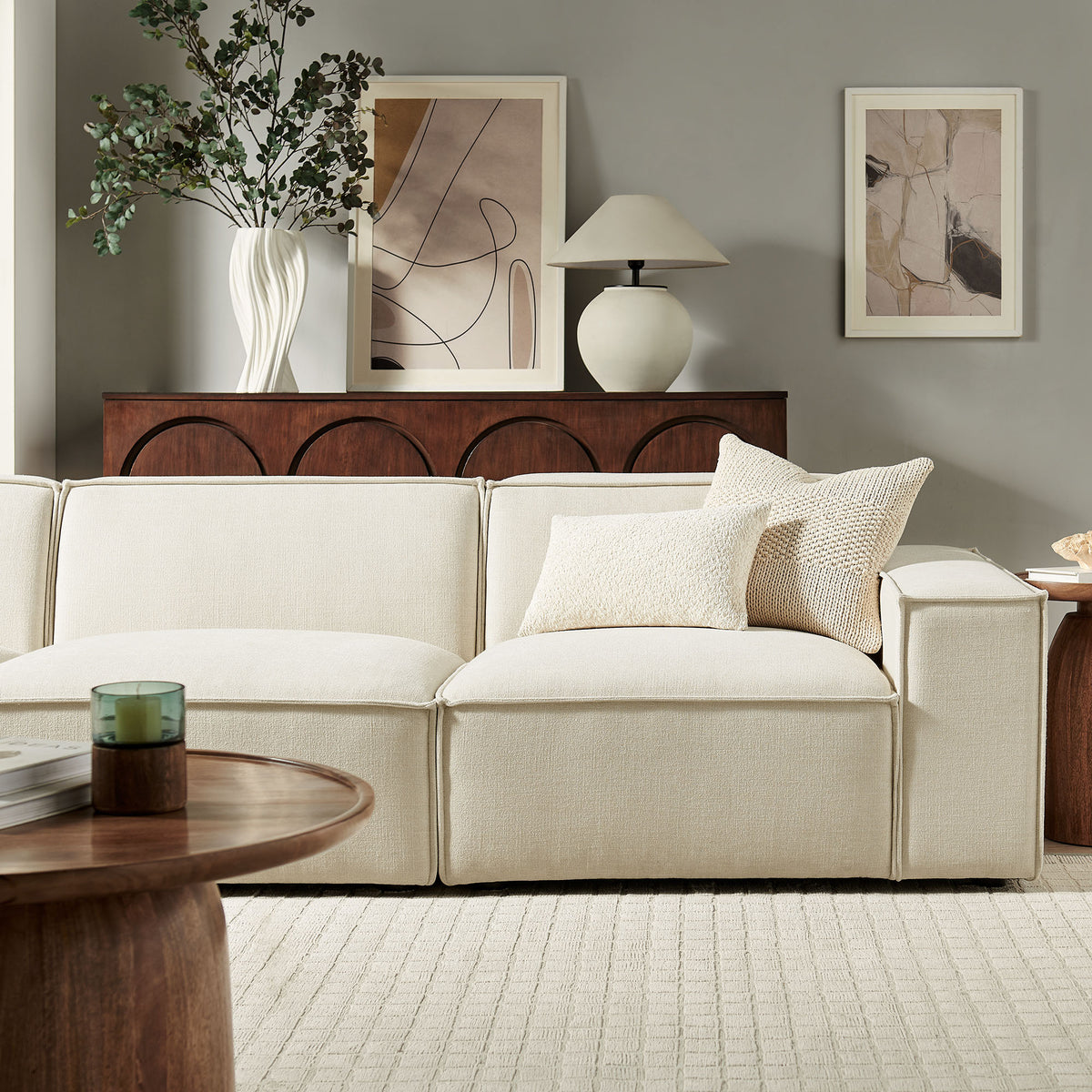 Restore 3-Piece Performance Fabric Upholstered Modular Sofa Set - Ecru