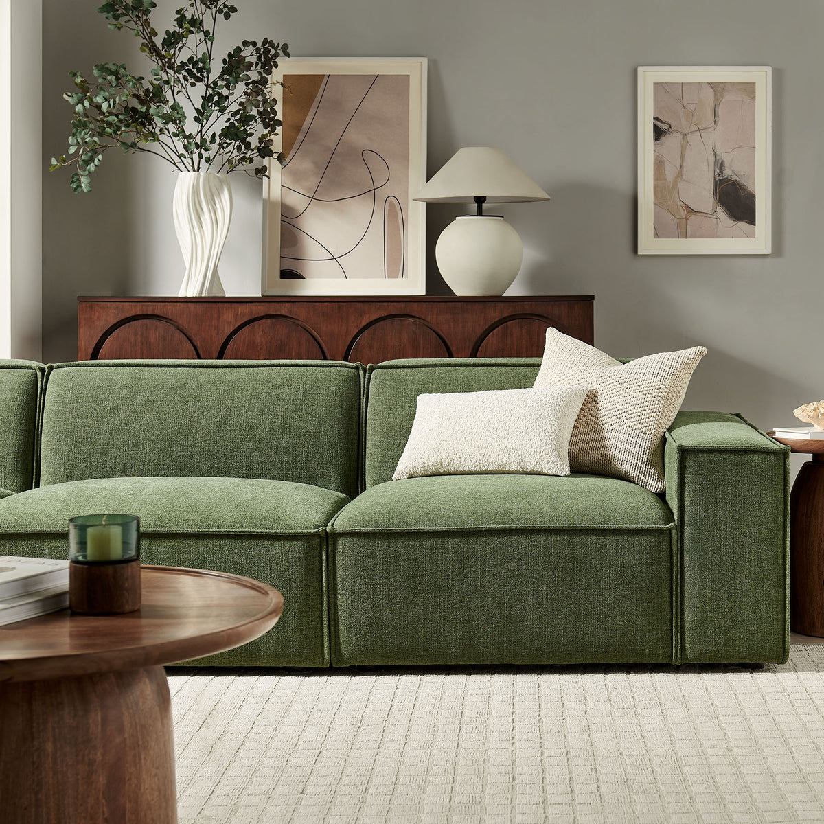 Restore 3-Piece Performance Fabric Upholstered Modular Sofa Set - Foliage